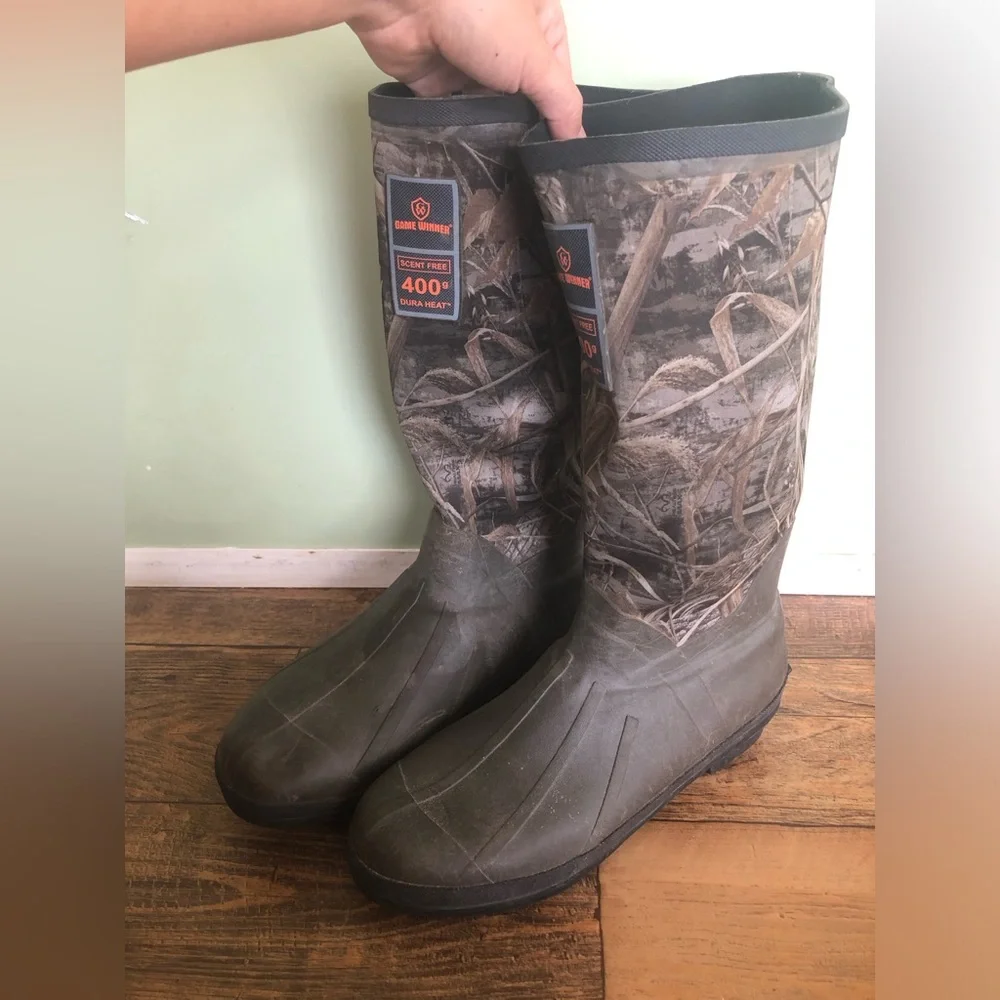 Game Winner Mens Rubber Boots Size 11 Scent Free 400 G Dura Heat Camo Brown